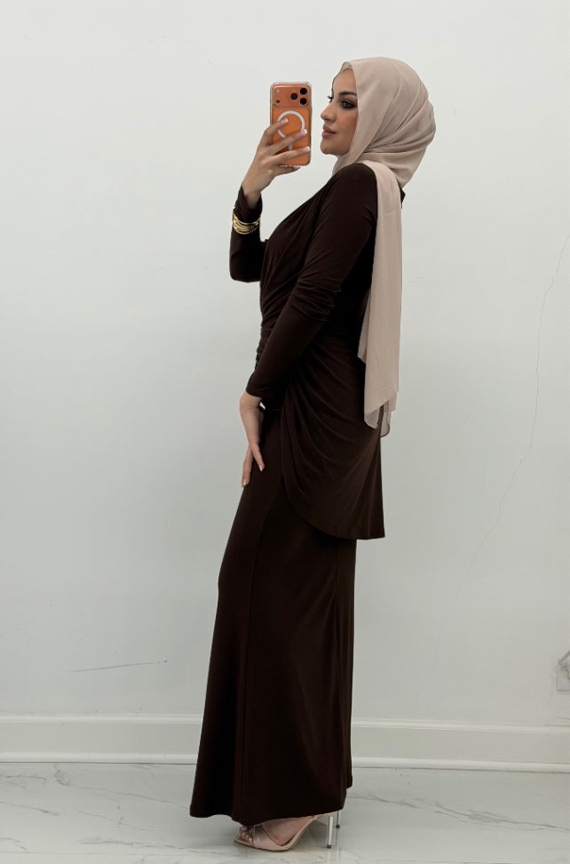 Aurelia Drape Dress Brown