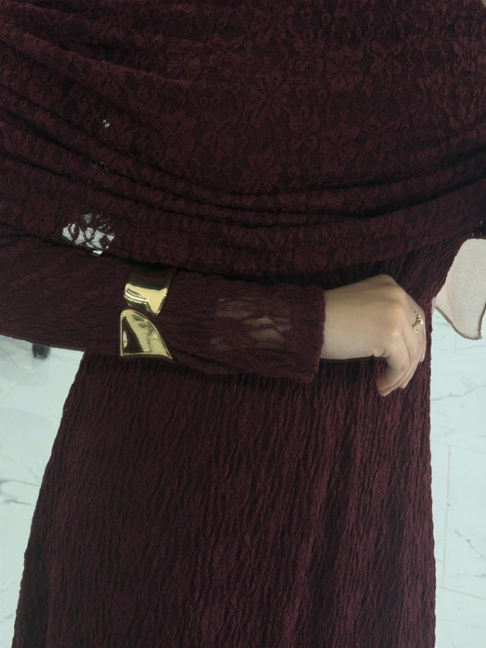 Veil Lace Dress Burgundy