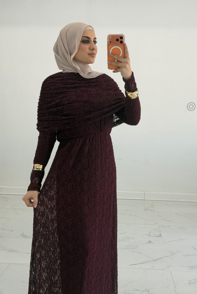 Veil Lace Dress Burgundy