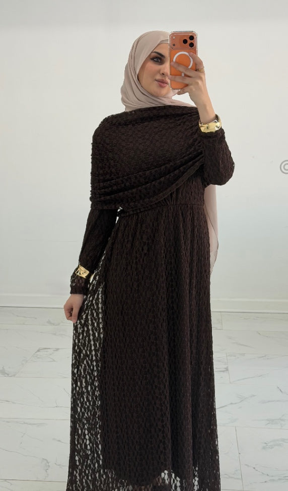 Veil Lace Dress Brown