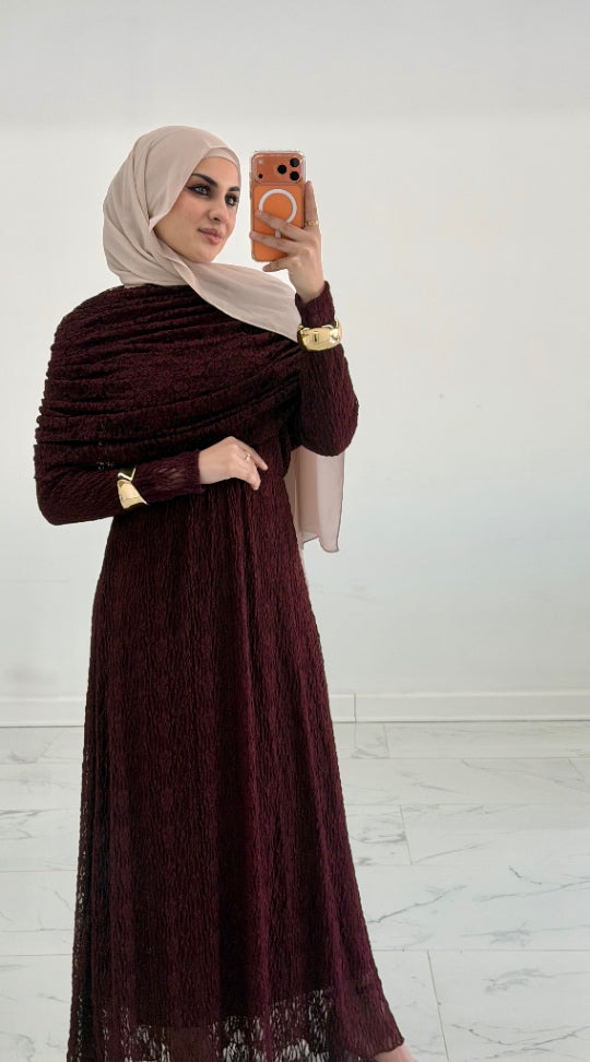 Veil Lace Dress Burgundy