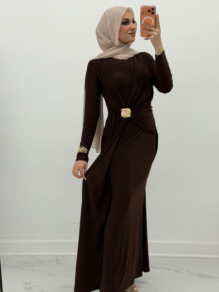 Aurelia Drape Dress Brown