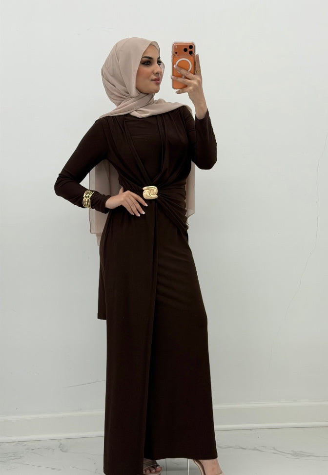 Aurelia Drape Dress Brown